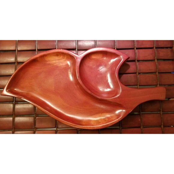 Vintage 1970s Wooden Monkey Pod Leaf Serving Tray 14.5"x7.5"x1.5" - Picture 3 of 6